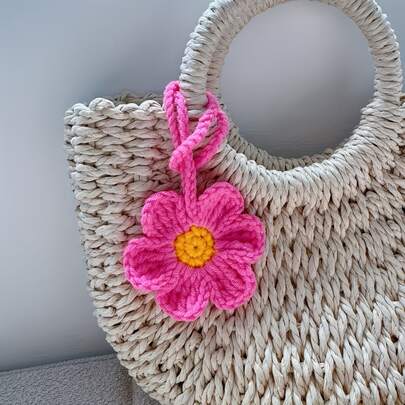1个手工钩织粉色花朵包包挂饰/吊坠，家居装饰配件