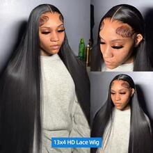 24英寸1B黑色直发蕾丝前假发，200%密度13x4蕾丝前假发，自然发际线带婴儿发，骨直蕾丝前假发，预先拔毛发际线，短款深棕色波波头直发蕾丝前假发 - 自然色&黑色系 - 查看 8