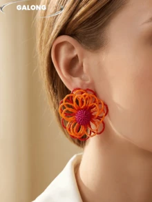 Vacation Style Glass Crystal Beaded Daisy Earrings, European And American Exaggerated Handmade Woven Flower Drop Earrings - Multicolor - View 2