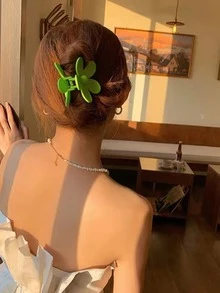 1件装花卉沙滩度假发饰夏季服装沙滩爪夹度假发夹 - 薄荷綠 - 查看 4