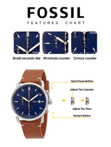 Fossil FS5401 Men's Quartz Leather Three-Hand Watch Stainless Steel Case/Scratch Resistant Glass - Brown - View 5