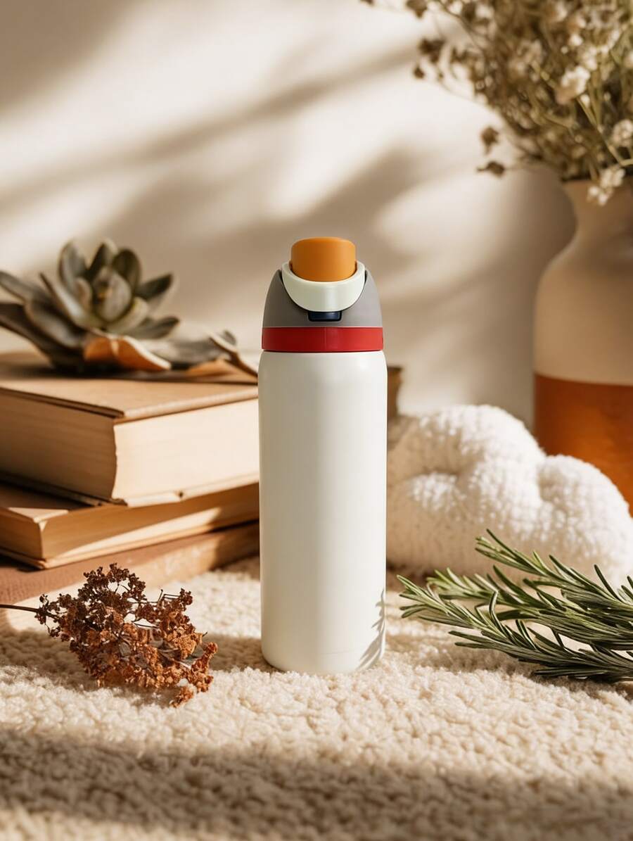 OwaIa Creamy White Large Capacity Stainless Steel Water Bottle,32oz/945ml,With A Straw,Exquisite Appearance,Keeps Drinks Hot Or Cold,Can Hold Iced Drinks And Water,Suitable For Leisure,Work,Sports,Indoors And Outdoors,Suitable For Students And Office Workers,As A Gift.Vacuum Flasks-Everyday Tumbler-Perfect Birthday Gift-Father Day Tumbler - Màu be - Xem 1