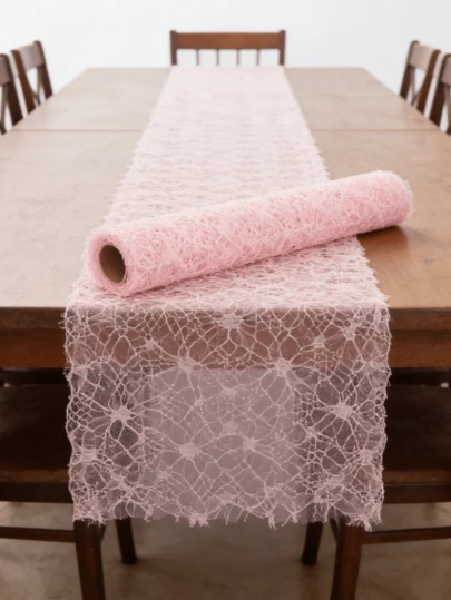 1/5 tấm khăn trải bàn lưới rỗng, chất liệu polyester, lưới không đều, thích hợp trang trí đám cưới, tiệc tùng, ngày lễ, gói quà.