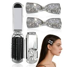 3 pezzi/Set Accessori per capelli con fiocco: include uno specchio pieghevole placcato con fiocco e un pettine, e una molletta laterale con farfalla di strass - perfetto per uso quotidiano, viaggi, fotografia, appuntamenti o regali, estate, vacanze, molletta per capelli, accessorio per capelli, mollette per capelli - Argento - Visualizzare 10