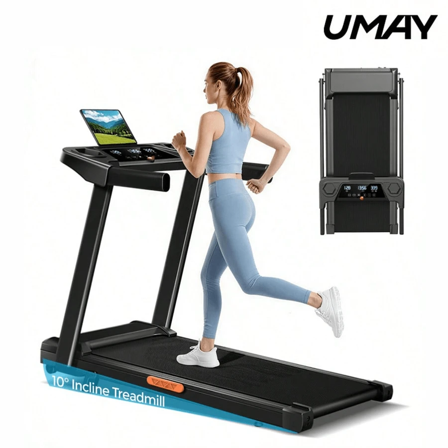 UMAY Fitness Folding Treadmill With Incline, Electric Treadmill For Home Exercise, 3.0 Horsepower Quiet Brushless Treadmill, 8.7 MPH, 300 Lbs - 黑色 - 查看 1