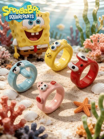 SpongeBob SquarePants 方裤1件装可爱动漫卡通人物主题派对戒指 - 创意卡通戒指系列，方裤、章鱼哥、珊迪、痞老板、蟹老板角色颜色和款式随机发货。适合玩家、游戏派对、户外耐用、圣诞装饰、节日庆典、周年纪念日等场合，采用耐用材料，非常适合活动策划者，是各种庆祝活动和派对的理想之选。耐用的派对装饰品常被活动策划者用于各种庆祝活动。