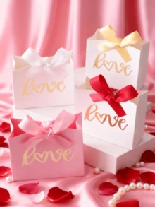 10pcs Christmas Candy Box, Christmas Gift Packaging Box, Simple Fashion Gift Bag, Available Simple And Generous With Bronzing Pattern, Perfect For Holiday Gift Bag - Multicolor - View 7
