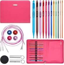 Tunisian Crochet Hooks Set With Cable, 6-Inch Aluminum Interchangeable Crochet Hooks 3mm-10mm, Long Crochet Hooks, Lightweight, Anti-Twist Swivel Cables, Ergonomic, Multicolor 26 PCS - Multicolor - View 1