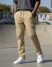 Men's 6-Pocket Cargo Pants Skate Premium Streetwear Modern - Màu be - Xem 8