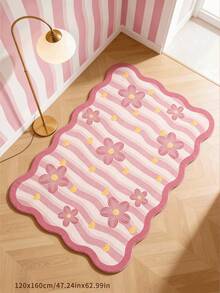 1件粉色条纹花卉印花地毯，ins风地毯，房间装饰地毯，家居装饰地毯，沙发垫地毯，卧室装饰地毯，小地毯，现代创意时尚地毯，客厅地毯，客厅小地毯，卧室地毯，户外地毯，可水洗地毯，送给男孩女孩的礼物，感恩节地毯，柔软且可机洗，适用于客厅、办公室、咖啡厅和阳台装饰 - 彩色 - 查看 6