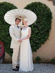 1把33英寸/84厘米优雅纸伞（不防水），适用于新娘送礼会、婚礼装饰、新娘托伞、婚礼派对、商场装饰、DIY绘画和摄影道具、夏季、海滩 - 彩色 - 查看 9