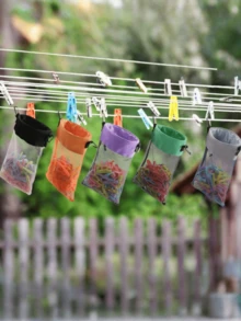 1 túi lưới đựng đồ có dây rút, kèm kẹp phơi quần áo, dung tích lớn, có thể sắp xếp gọn gàng, kèm theo kẹp quần áo bằng gỗ (màu ngẫu nhiên) - Nhiều màu - Xem 8