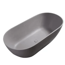 63" Luxury Solid Surface Bathtub, Stone Resin Freestanding Soaking Bathtub With Overflow And Pop-Up Drain For Contemporary Bathroom, Matte Grey GF-23S03-63MG - Grey - View 6