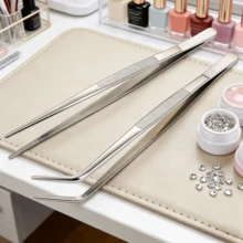 A Set Of 2pcs Lengthened Stainless Steel Tweezers - One Straight Tip & One Curved Tip - Matte Finish, Multi-Purpose Tea Art Tweezers, Aquatic Plants Landscape Tools, Succulent Tweezers - Ideal For BBQ Grilling, Gardening, Aquascaping, Crafts, Jewelry Making, Lab Work - C-Silver - View 4