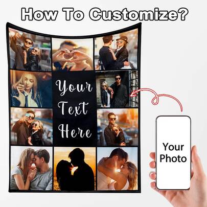 1pc Personalized Flannel Blanket With Multiple Photos, Custom Names And Pictures, HD Print Custom Photo Blanket, Customize Your Text, Commemorative Blanket, Great Holiday Gift Reusable Exquisite Personalized Gifts For Kids Ideal Gifts For Him Her, Family, Friends, Children, Students For Fall/Autumn/Winter Custom Blanket Adorable, Colorful, Funny, Custom, Personalized, Customized, Unique, Ideal Gifts For Her, Customized Fun Stuffed & Plush Collection, Street Casual Chic