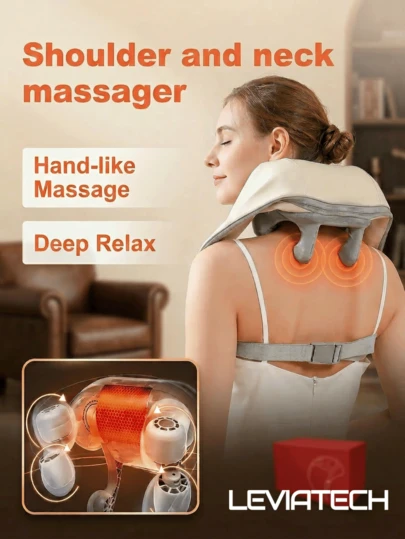 LEVIATECH Khăn choàng massage vai và cổ, thiết bị massage cơ thang rung điện, quà tặng cho các bậc phụ huynh thích rung động, dụng cụ massage cổ và vai kiểu nhào nặn, đồ chơi rung tương tự như máy massage hoặc massage lưng.