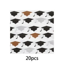 20张/40张/100张毕业主题餐巾纸，一次性纸巾，印有毕业帽图案，黑金灰毕业帽设计鸡尾酒餐巾纸，适用于高中、大学毕业派对，祝贺毕业用品 - 查看 8