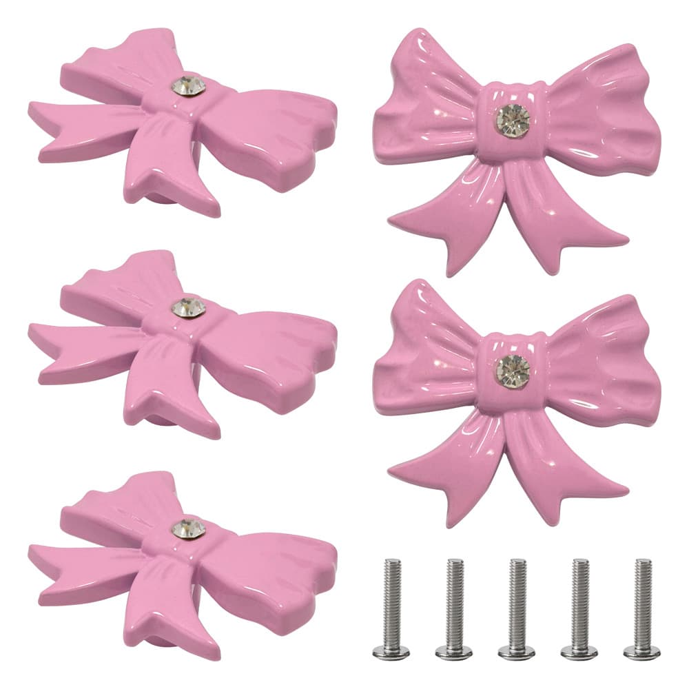 5 piezas Tiradores modernos y creativos para gabinetes y cajones con lazo de strass - Rosa Pálido - Ver 1