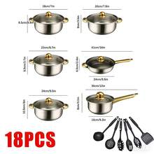 18-Piece Stainless Steel Pots & Pans Set, Includes 6 Pots With 6 Lids & 6 Cooking Spatulas, Rustproof & Non-Stick Cookware Kit, Induction Hob Compatible Saucepans With Lids, Durable Kitchen Cooking Set For All Stovetops - View 4