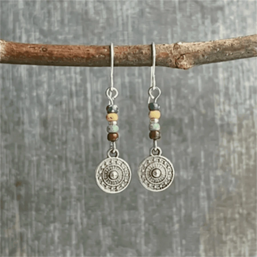 1 Đôi bông tai mặt dây chuyền hình xoắn ốc rỗng phong cách Bohemian cổ điển, quà tặng trang sức dự tiệc ngày lễ cho phụ nữ - bạc cổ 02 - Xem 1