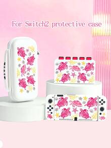 Dreamy Pink Sea Turtle Printed Protective Case, Compatible With New Switch 2 (2025), Switch NS/Switch OLED/Lite, Accessories For Switch 2 Game Console, Full Set Including Storage Bag, Card Slot Base, Switch Protective Cover, Romantic Gift For Switch Players, Gift For Kids/Family - Multicolor - View 1