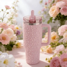 40oz Stainless Steel Tumbler With Handle For Home & Office - Insulated Double Wall Mug, Keeps Coffee Hot & Iced Tea Cold All Day, Leakproof Lid - 淺粉色 - 查看 7