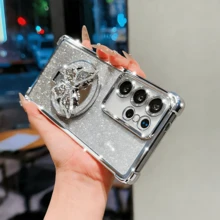 串珠手鍊+奢華閃亮漸層化妝鏡蝴蝶防震電鍍手機殼 防摔耐摔手機殼 相容 iPhone 17/16/15/14/13/12/11/XS MAX/XR/8/7/6, Galaxy S26/S25/S24/S23/A07/A17/A26/A37/A36/A57/A56/A73, Galaxy Note, Note, 9/12/13C/14C/15C/A3/A5, Honor MOTO RENO - 銀色 - 查看 3
