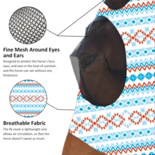 Blue & White Striped Printed Horse Face Mask, Comfortable Horse Face Mask With Ears, UV Protection And Sun Protection, Soft And Lightweight, Breathable, Mosquito And Fly Proof - Decorative - View 3