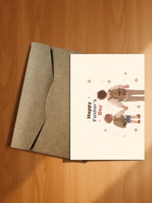 Chúc mừng Ngày của Cha! Thiệp chúc mừng theo phong cách hoạt hình tông màu ấm áp, hình ảnh người cha và con trai nắm tay nhau đi dạo, thể hiện lòng biết ơn và sự trân trọng dành cho những người cha, cha dượng và những người đàn ông đóng vai trò người cha (Bao gồm 1 thiệp và 1 phong bì, kích thước 4.3" x 6.3"). - Kiểu 1 - Xem 14