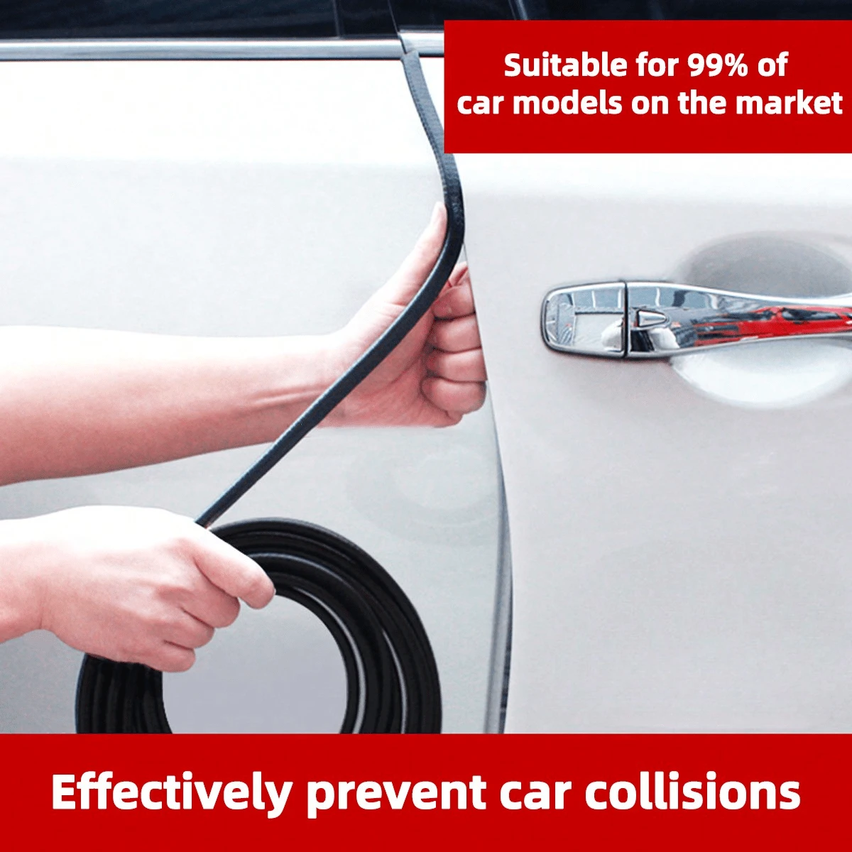 2m/5m/10m Universal U-Shaped Car Door Edge Guard Trim, Decorative Rubber Seal Strip, Anti-Collision Protector, Built-In Steel Frame, Anti-Scratch Rubber Trim, Decorative Edging - Black - View 1