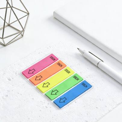 Bộ 5 nhãn dán mũi tên huỳnh quang "VUI LÒNG KÝ TÊN TẠI ĐÂY". Giấy ghi chú dán trong suốt bằng PET có thể viết, nhãn dán mũi tên dùng cho văn phòng, phân loại hồ sơ, đánh dấu hóa đơn và sắp xếp tài liệu. Món quà lý tưởng cho nhân viên văn phòng, sinh viên và những người yêu thích văn phòng phẩm.