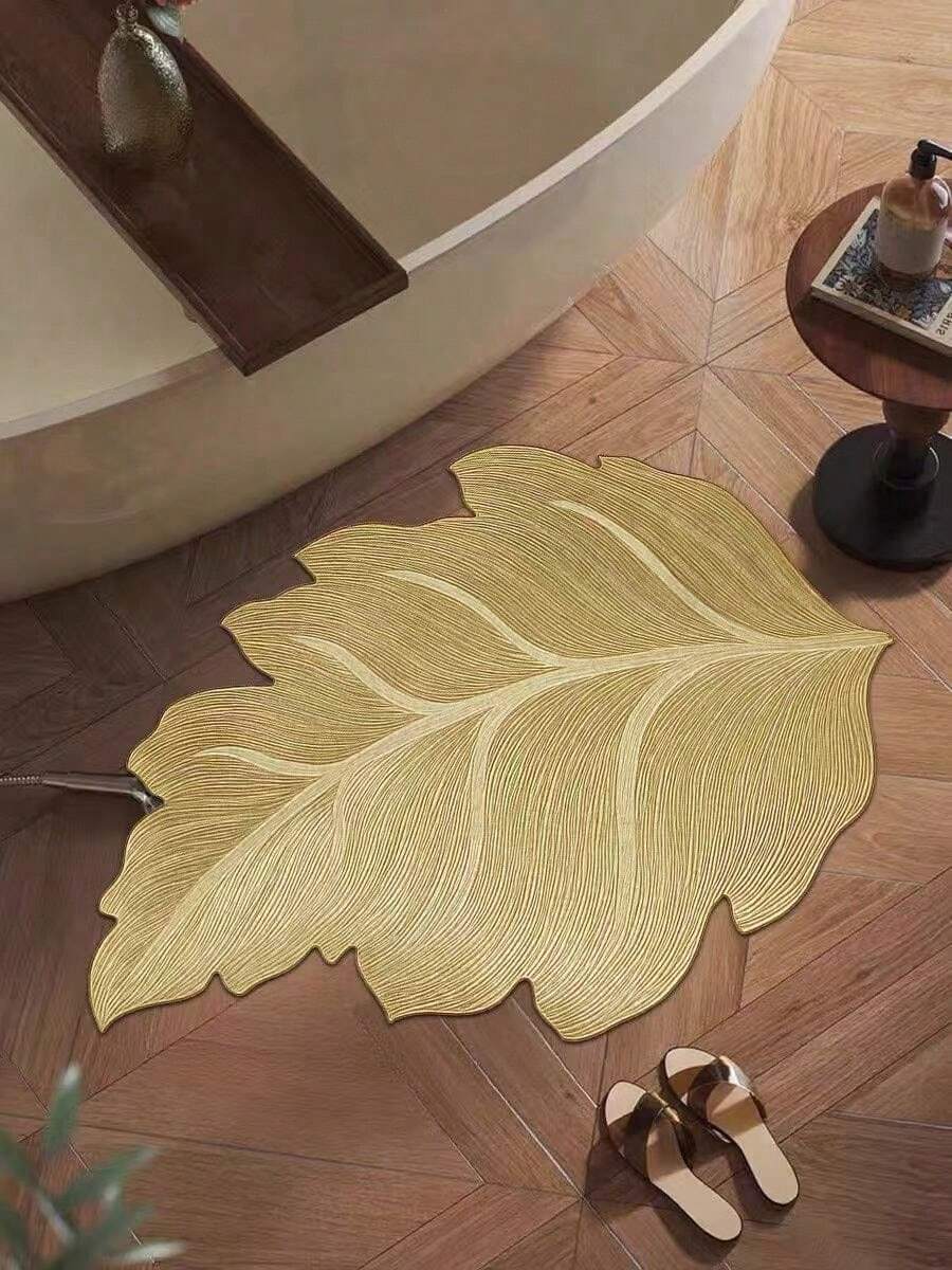 1pc Gold Leaf Shaped Absorbent Quick Dry Multi-Purpose Doormat, Hand Wash Only, Printed, Oval Bath Mat Shape, Bathroom Mat, Bathroom Carpet, Entrance Mat, Small Rug, Carpet, Mat, Home Decor, Area Rug, Outdoor Mat, Home Decor, Area Carpet, Bedroom Carpet, Washable Carpet - Multicolor 4 - View 1