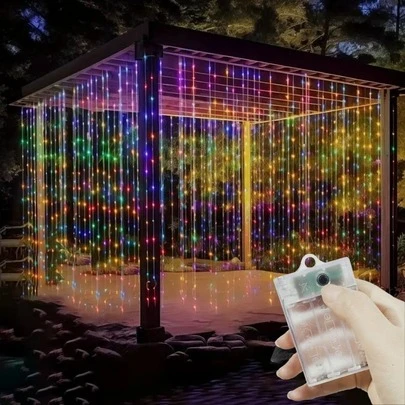 8-Mode LED Curtain String Lights, Starry Sky Twinkling, Suitable For Home, Bedroom, Garden, Window, Stage, Wall, Holiday Decor, Birthday Party, Proposal, Wedding Ceremony Atmosphere Wreath Lights - AA Battery Box Curtain Lights (Batteries Not Included)