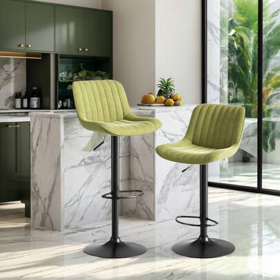 Green Swivel Bar Stools For Dining Room, Set Of 2 – Velvet Upholstery, Adjustable Height, 360° Rotation