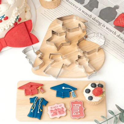 3/6 Pcs Graduation Cookie Cutter Set, Stainless Steel (Includes Graduation Cap, Gown, Diploma, Shooting Star Shapes), Suitable For High School And College Graduation Party Baking And Crafts
