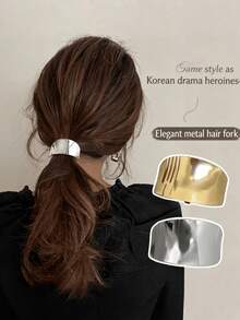 1pc Solid Color Ponytail Holder Clip, Elegant Metal Hair Accessory Decor, New Style Ponytail Clip Travel Accessories - Multicolor - View 1
