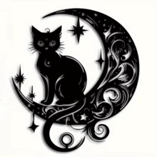 装饰艺术风格猫咪坐于新月之上亚克力墙面雕塑，哥特式剪影艺术品，创意亚克力墙面装饰，室内外皆宜，优雅家居装饰 - A - 查看 5