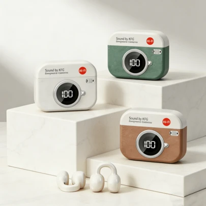 新款开放式复古相机无线耳机，带触控功能，入耳式蓝牙耳机，降噪高清通话，HiFi立体声耳机