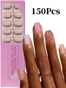 150 piezas Pegatinas de uñas cuadradas cortas desechables, Set de 5 uñas postizas de color rosa nude, Fácil de aplicar y retirar, Calidad de salón para uso doméstico, Diseño minimalista y multiusos para el verano - Multicolor - Ver 7