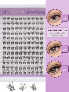 ELAE DIY Lash Extensions, D Curl Wispy Lash Clusters 8-14mm Mixed Length, Manga Style Cluster Eyelashes, Soft Faux Mink Reusable Fake Lashes - 8-14mm Classic - 查看 3