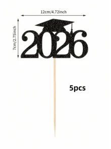 2026 毕业季装饰 - 亮黑色和金色派对中心装饰棒，适用于大学/高中毕业派对、2026 毕业庆典、DIY 花瓶填充物、蛋糕装饰、毕业派对礼品、花瓶装饰、家居装饰、花束装饰 - 多色 - 查看 8