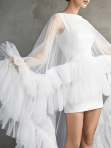 Hochzeits-Bolero, Braut-Cape, Schleier, Schulterbedeckung für Braut, Hochzeitsaccessoires, Rüschenrand Umhang, Schal, weicher Abend-Cape Jacke - Verschiedenfarbig - Übersicht 6
