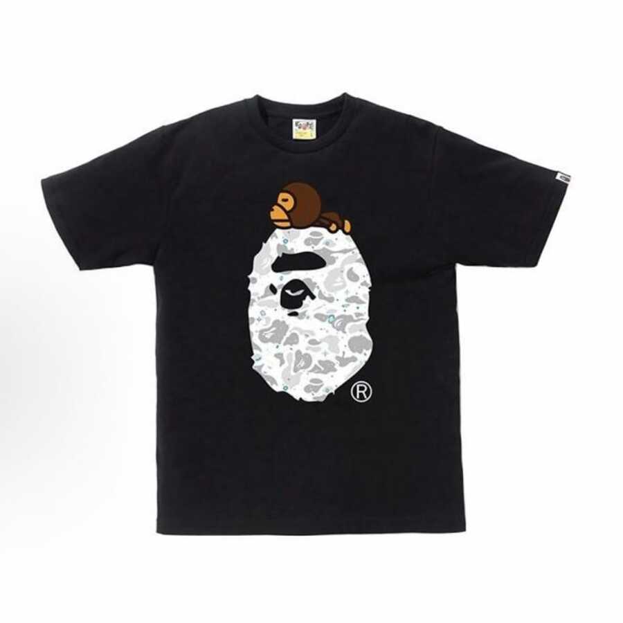 BAPE Men's Starry Sky Camo Glow-In-The-Dark Ape Head Tee – Baby Milo Edition, Black & White - 黑色 - 查看 1