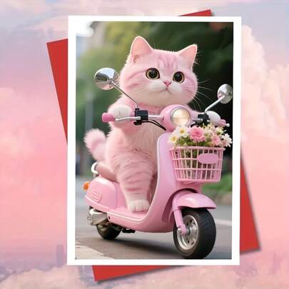 1pc Of Birthday Greeting Card, Featuring A Cute Pink Kitten Wishing You Happiness And Joy,Including An Envelope