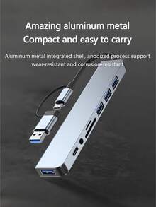 1个8合1多功能集线器，配备USB和Type-C接口，多功能扩展坞，支持USB 3.0+USB-C+SD/TF+3.5mm音频输入，支持流畅的多端口协同工作，适用于手机、平板电脑、电脑的视频和音频输出，是生日和节日送给家人和朋友的精美礼物。 - 查看 2