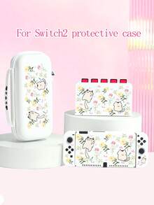 可爱白猫雏菊印花保护壳，兼容新款Switch 2 (2025)、Switch NS/Switch OLED/Lite，适用于Switch 2游戏机配件，全套包含收纳袋、卡槽底壳、Switch保护壳，是送给Switch玩家的浪漫礼物，也是送给孩子/家人的礼物。 - 彩色 - 查看 1