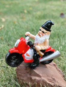 Drunk Dwarf Riding Motorcycle Garden Statue, Funny Gnome On Motorcycle Figurine, Fairy Garden Indoor/Outdoor Decor, Patio Lawn Desktop Ornament, Gift For Kids & Adults - A - View 4