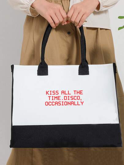 1 件装 Kiss All The Time。偶尔迪斯科图案购物大号沙滩包，可定制字母图案，女士旅行礼品手提袋，男女皆宜，专辑周边巡演礼品。
