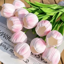 5/10pcs Simulation PU Dutch Tulip Bouquet Realistic Artificial Home Kitchen Living Room Dining Table Wedding Center Decoration (White, Pink, Blue, Yellow, Orange) - White Pink - View 9