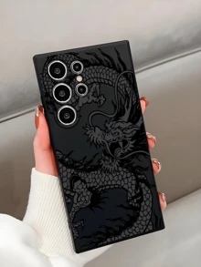 1pc Black TPU Soft Protective Case With Dragon Design, Scratch-Resistant And Shock-Proof, Compatible With Huawei Honor, Galaxy, Smartphones - Black - View 3
